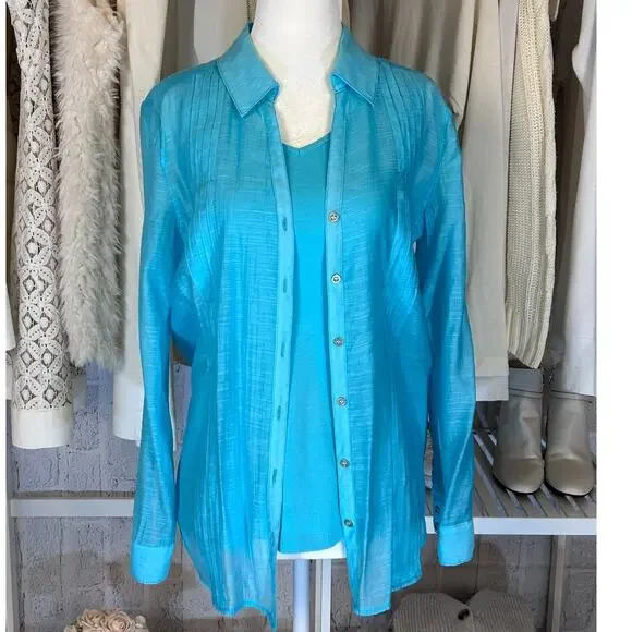 Chico's Women's Size 0 XS Turquoise Lightweight Sheer Blouse & Tank Set #0137 - Picture 2 of 9